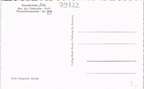 Ansichtskarte Titisee-Neustadt Fremdenheim Lotte Bes. Gatzweiler 1960