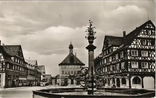 Ansichtskarte Schorndorf Marktplatz mit Brunnen u. Fachwerk-Bauten 1961