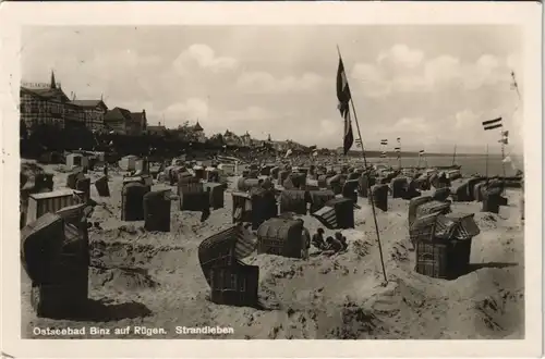Ansichtskarte Binz (Rügen) Strand Strandleben viele Strandkörbe 1929