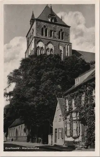 Ansichtskarte Greifswald Partie an der Kirche St. Marienkirche 1955
