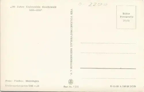 Ansichtskarte Greifswald Universität Gebäude-Ansicht, DDR Postkarte 1956