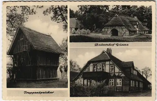 Günne Ortsansichten Mehrbild-AK ua. Bauernhof, Treppenspeicher 1960