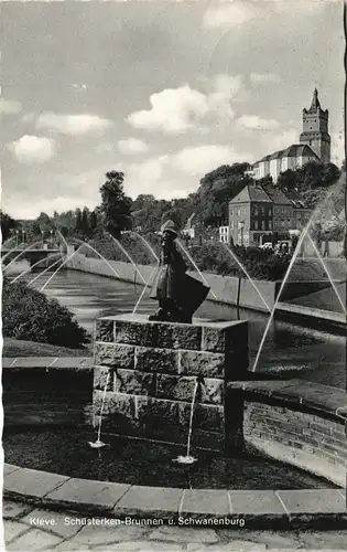 Ansichtskarte Kleve Schüsterken-Brunnen u. Schwanenburg 1957