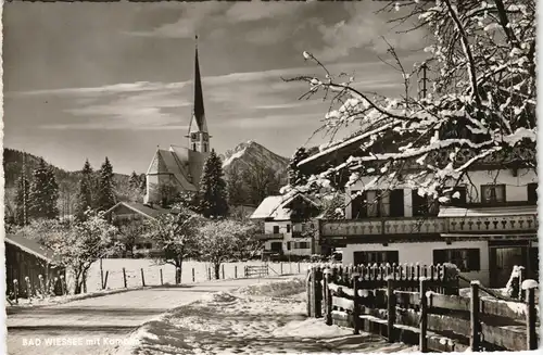 Ansichtskarte Bad Wiessee Stadtteilansicht Ortspartie verschneit 1962