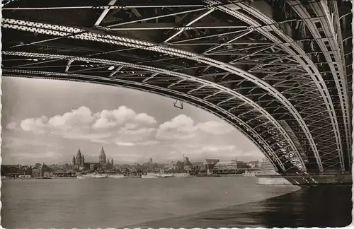 Ansichtskarte Mainz Rheinbrücke - Straßenbrücke, Nah-Aufnahme, Rhein 1964