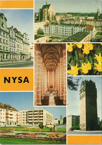 Postcard Neisse (Neiße) Nysa Mehrbild-AK Strassen und Gebäude 1987