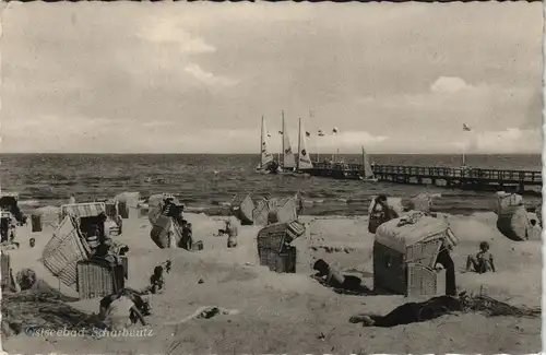 Ansichtskarte Scharbeutz Strand und Seebrücke 1962