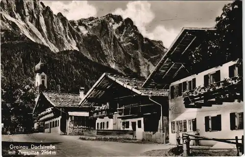 Ansichtskarte Grainau Dorfstraße Blick Zugspitze Wettersteingebirge 1960