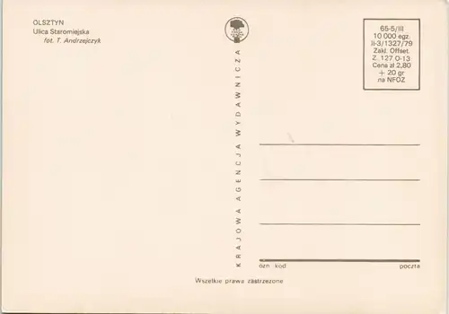 Postcard Allenstein Olsztyn Ulica Staromiejska 1973