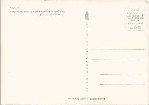 Postcard Oppeln Opole Fragment miasta nad kanałem Młynówka 1965