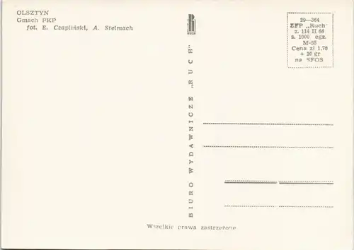 Postcard Allenstein Olsztyn Gmach PKP 1963