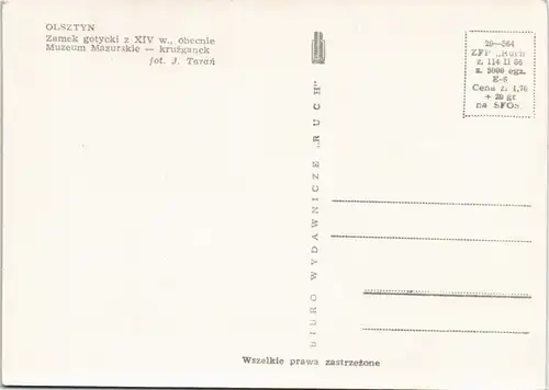 Postcard Allenstein Olsztyn Zamek gotycki z XIV w., obecnie 1966