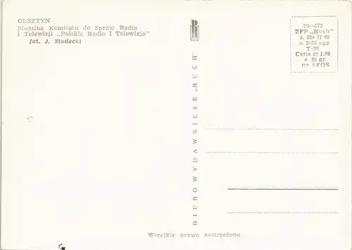 Postcard Allenstein Olsztyn Siedziba Komitetu do Spraw Radia 1968