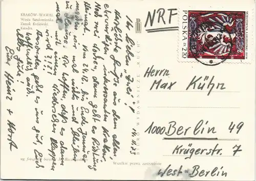 Postcard Krakau Kraków Wawel MB 1972