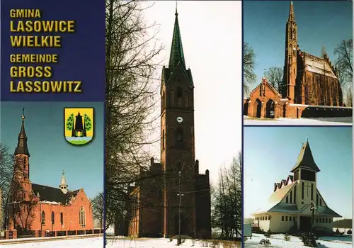 Postcard Gross Lassowitz Lasowice Wielkie Kirchen Mehrbild 2002