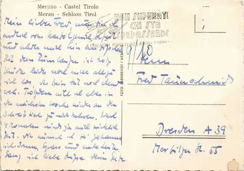 Cartoline Meran Merano Schloss Tirol - Weg Wanderer 1963
