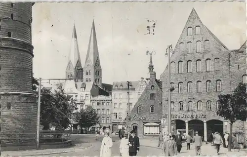 Ansichtskarte Lübeck Holstentor - Straße Gasthaus 1962