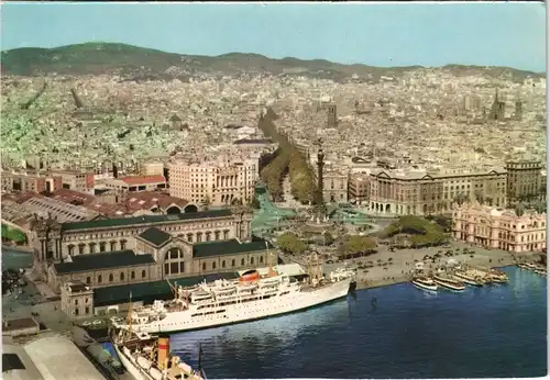 Postales Barcelona Hafen und Stadt Luftaufnahme 1970