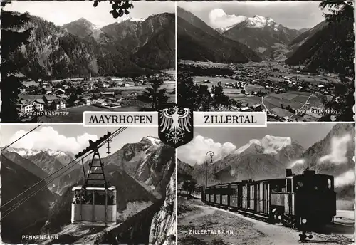 Mayrhofen Mehrbild-AK mit Penker-Bahn, Zillertal-Bahn, Umland 1960