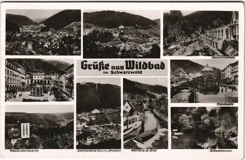 Ansichtskarte Bad Wildbad Stadt, Schwansee, Trinkhalle 1954