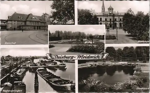 Ansichtskarte Meiderich-Beeck-Duisburg Bahnhof, Park, Rathaus 1956