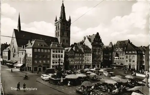 Ansichtskarte Trier Marktplatz Markttreiben 1968