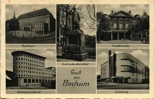 Ansichtskarte Bochum Kommunalbank, Lichtburg, etc 1951