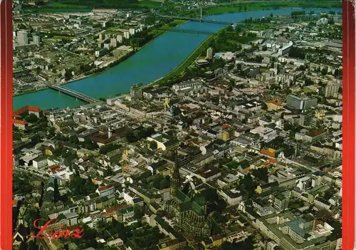 Ansichtskarte Linz Luftaufnahme Stadtzentrum mit Mariendom 2000