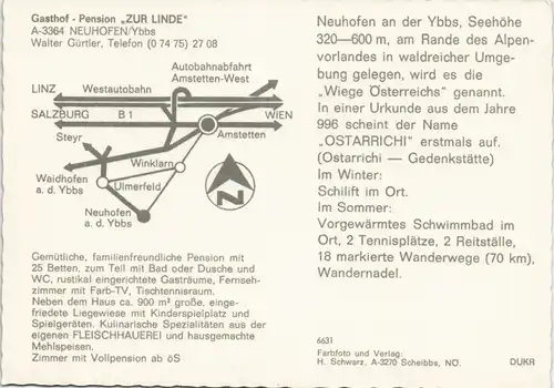 Neuhofen a.d. Ybbs Gasthof - Pension ZUR LINDE, Reklame-Mehrbild 1975