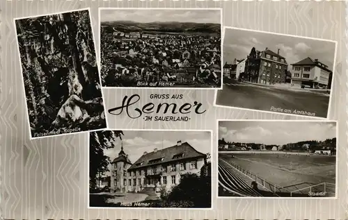 Ansichtskarte Hemer Stadt, Stadion, Amtshaus 1963