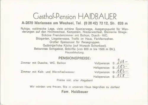 Mariensee am Wechsel Gasthof-Pension HAIDBAUER MB 4 Ansichten 1975