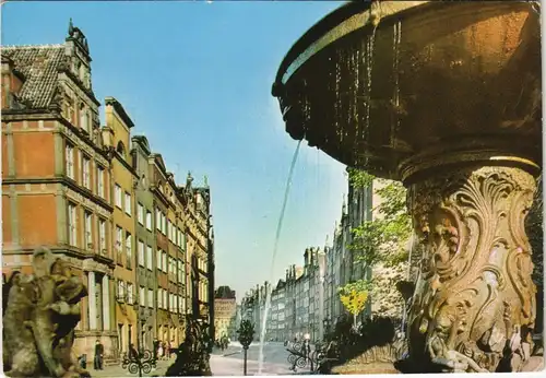 Postcard Danzig Gdańsk/Gduńsk Ulica Długa, Brunnen Wasserspiele 1970