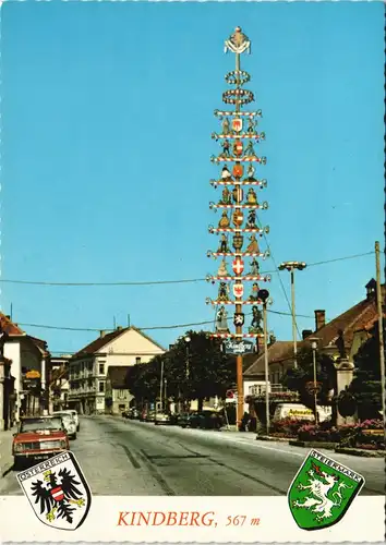 Ansichtskarte Kindberg Ortsansicht, Autos, Strassen Ansicht 1970