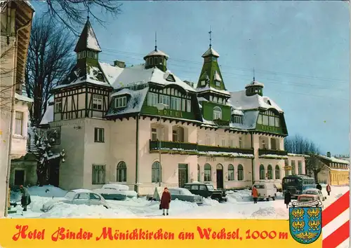 Ansichtskarte Mönichkirchen Strassen Partie Autos vor Hotel Binder 1970