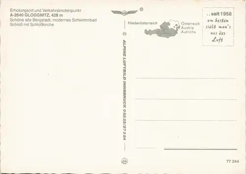 Ansichtskarte Gloggnitz Luftaufnahme Gesamtansicht vom Flugzeug aus 1970