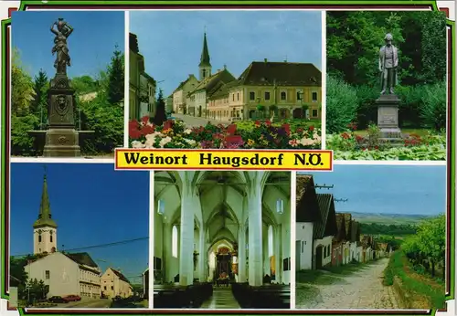 Haugsdorf Mehrbild-AK des Weinort, ua. Nymphe, Hauptplatz uvm. 1980