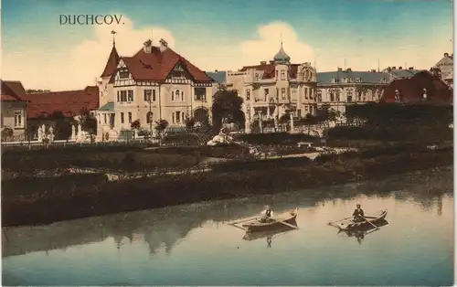 Postcard Dux Duchcov Villen und Ruderer 1913