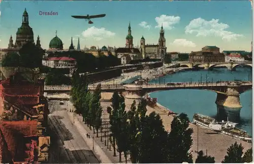 Ansichtskarte Dresden Blick auf die Altstadt Flugzeug 1914