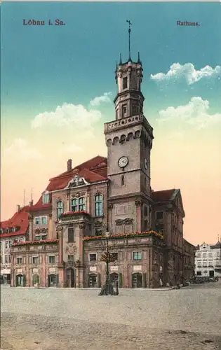 Ansichtskarte Löbau Partie am Rathaus 1913