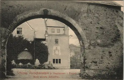 Ansichtskarte Neuhausen (Erzgebirge) Durchblick Schloss Purschenstein 1913