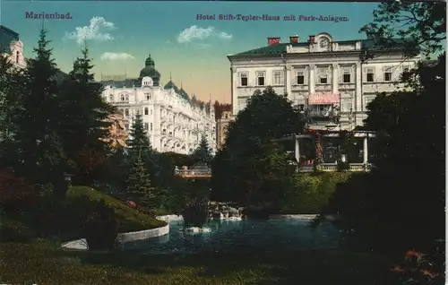 Marienbad Mariánské Lázně Hotel Stift-Tepler-Haus mit Park-Anlagen. 1913