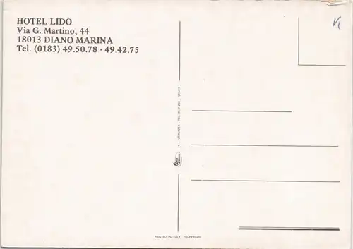 Cartoline Diano Marina HOTEL LIDO Via G. Martino, 44 1970