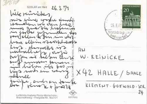 Ansichtskarte Goslar Luftbild - Stempel nachträglich entwertet 1971