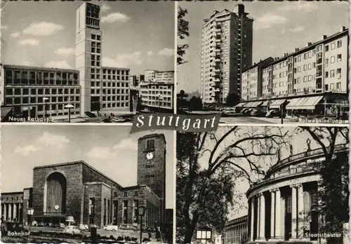 Ansichtskarte Stuttgart Rotwegsiedlung, Bahnhof, Neues Rathaus 1959