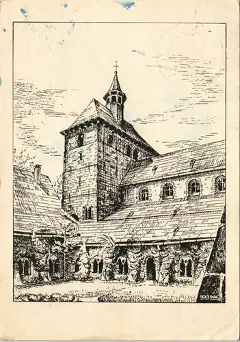 Ansichtskarte Fischbeck-Hessisch Oldendorf Stiftskirche, Federzeichnung 1957