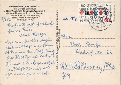 Ansichtskarte Fussingen-Waldbrunn (Westerwald) Privatpension Westerwald 1980
