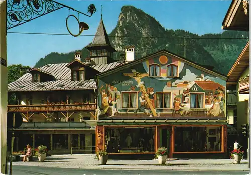 Ansichtskarte Oberammergau Dorfplatz mit Fresko Das Gelübde 1980