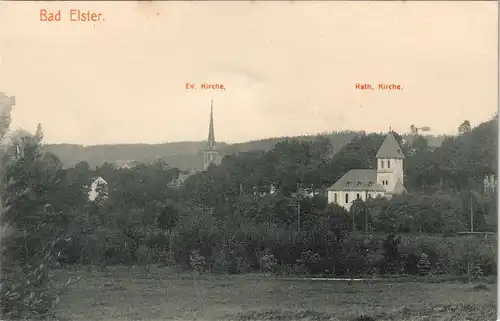 Ansichtskarte Bad Elster Ev. und Kat. Kirche 1913