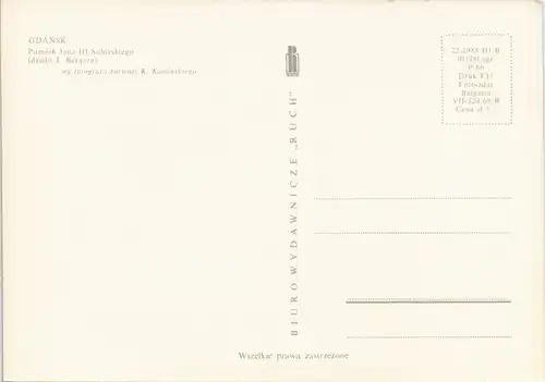 Danzig Gdańsk/Gduńsk Pomnik Jana III Sobieskiego, Denkmal Abend-Aufnahme 1969