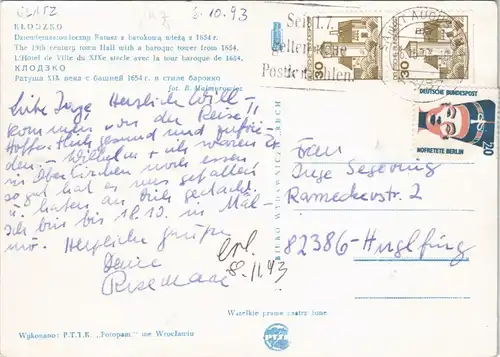 Postcard Glatz Kłodzko Dziewiętnastowieczny Ratusz - Rathaus 1993